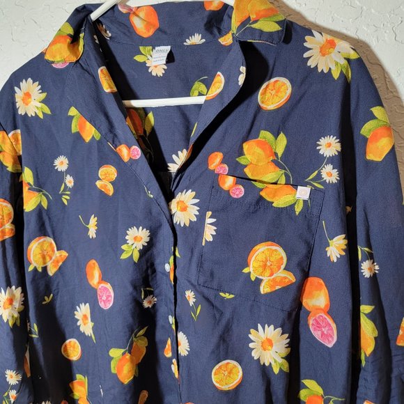 Old Navy Tops - Old Navy Only Cotton Blue Orange Fruit Button Down Long Sleeve PJ Shirt S OFMD